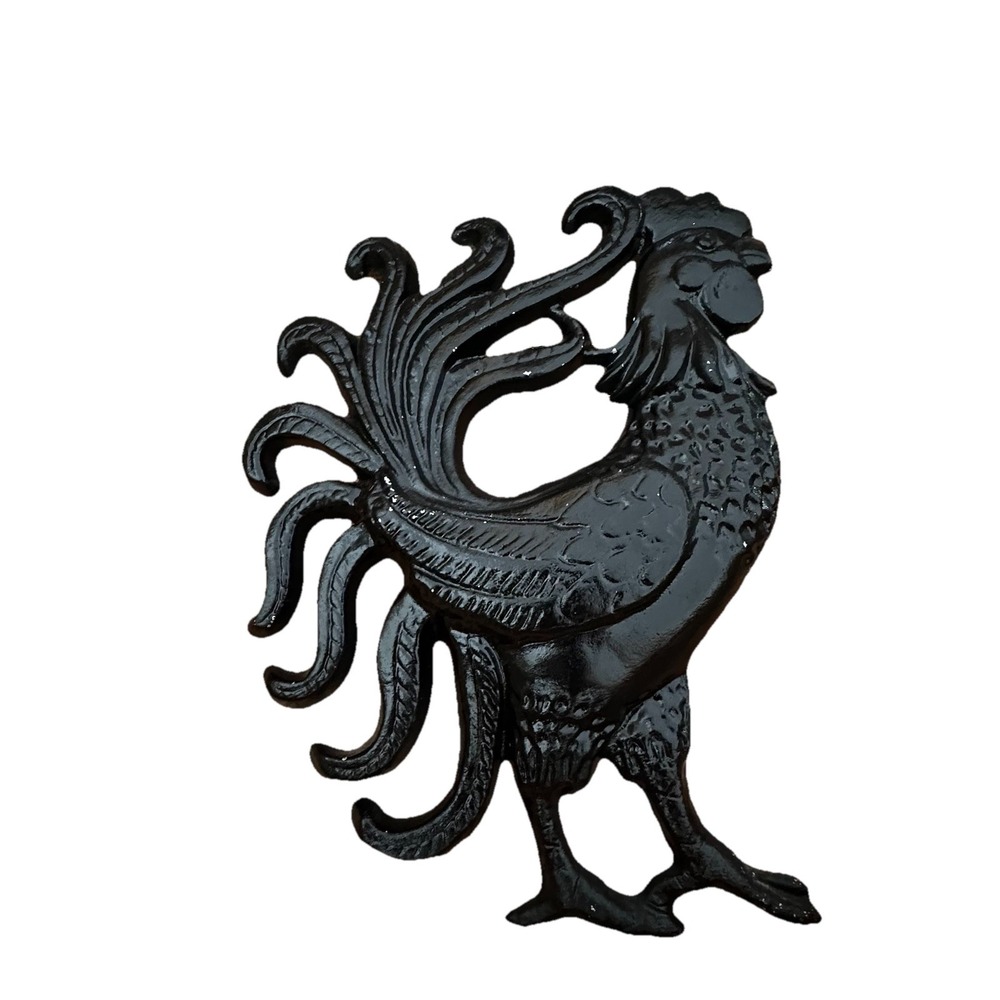 Vintage Cast Iron Rooster Wall Hanging Black Farmhouse Kitchen Garden Decor